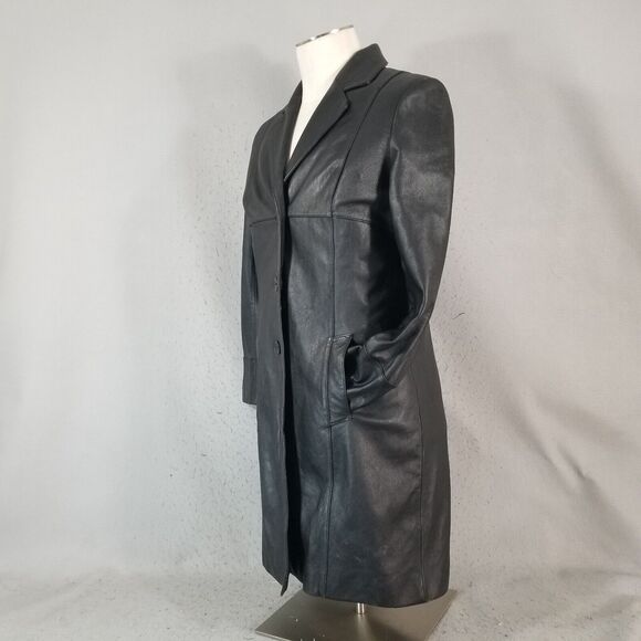 Wilsons Leather Pelle Leather Trench Coat Womens Small Black Thinulate Liner - Picture 6 of 15